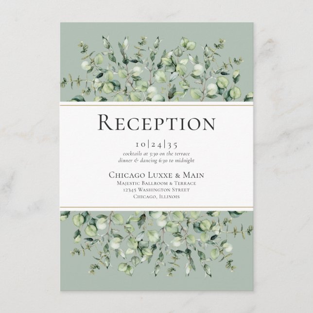 Carte D'accompagnement Réception de mariage au eucalyptus vert sauge (Devant)