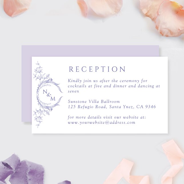 Carte D'accompagnement Réception de mariage au lavande avec monogramme (Créateur téléchargé)