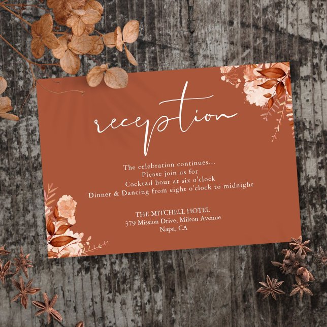 Carte D'accompagnement Réception de mariage automnal rustique en terre cu (Terracotta Rustic Autumn Fall Wedding Reception Enclosure Card)