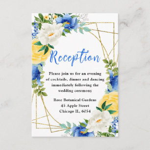 Carte D'accompagnement Réception de mariage aux fleurs bleues et jaunes