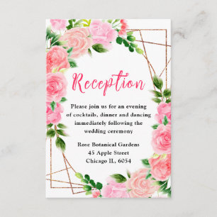 Carte D'accompagnement Réception de mariage aux roses florales roses
