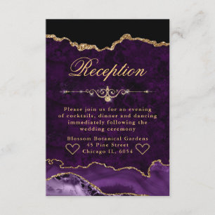 Carte D'accompagnement Réception de mariage avec agate et paillettes viol