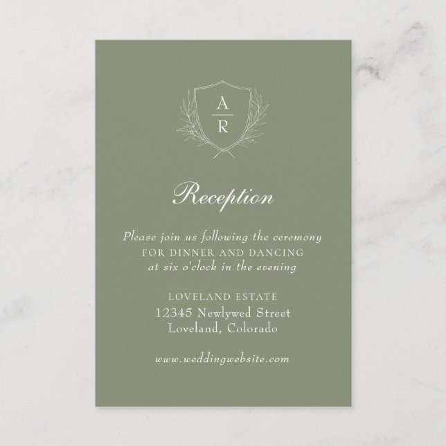 Carte D'accompagnement Réception de mariage avec armoiries simples feuill (Devant)