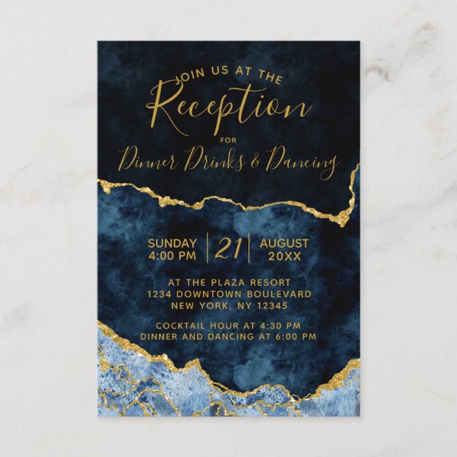 Carte D'accompagnement Réception de mariage avec billes d'agate bleu mari (Devant)