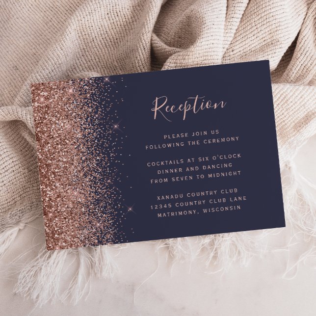 Carte D'accompagnement Réception de mariage avec bordure pailletée or ros (Créateur téléchargé)