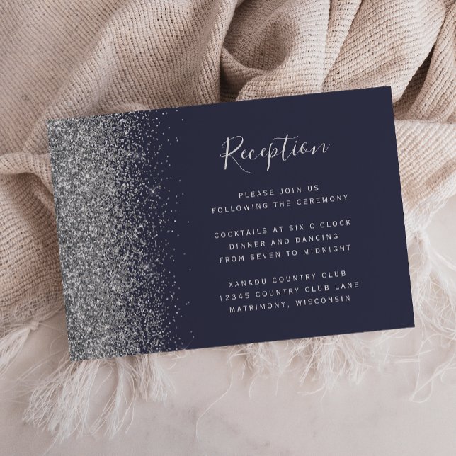 Carte D'accompagnement Réception de mariage bleu foncé avec paillettes ar (Créateur téléchargé)