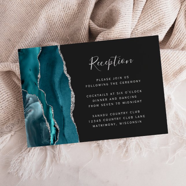 Carte D'accompagnement Réception de mariage bleu sarcelle argenté foncé (Créateur téléchargé)