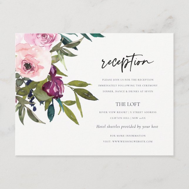 CARTE D'ACCOMPAGNEMENT RÉCEPTION DE MARIAGE BOHO BURGUNDY FLORAL BUNCH (Devant)