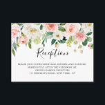 Carte D'accompagnement Réception de mariage botanique aux fleurs roses<br><div class="desc">Elégante carte de mariage botanique rose pâle / pêche ressort fleurie avec un bouquet de roses pastel douce aquarelle, pivoines et hydrangées dans les tons rose rousse, pêche et crème avec feuilles botaniques verdoyants et feuilles eucalyptus. Un choix de design moderne qui est parfait pour les mariages de printemps et...</div>
