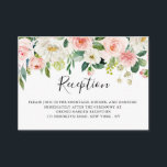 Carte D'accompagnement Réception de mariage botanique aux fleurs roses<br><div class="desc">Elégante carte de mariage botanique rose pâle / pêche ressort fleurie avec un bouquet de roses pastel douce aquarelle, pivoines et hydrangées dans les tons rose rousse, pêche et crème avec feuilles botaniques verdoyants et feuilles eucalyptus. Un choix de design moderne qui est parfait pour les mariages de printemps et...</div>