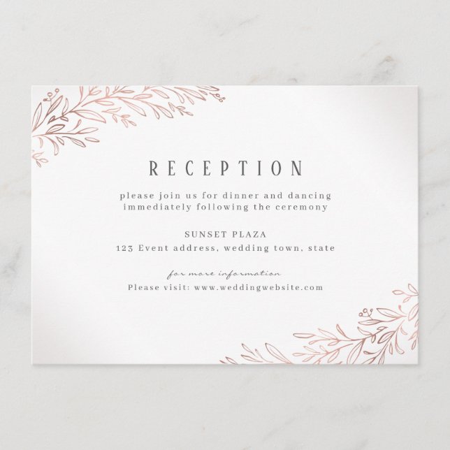 Carte D'accompagnement Réception de mariage botanique dorée rose (Devant)