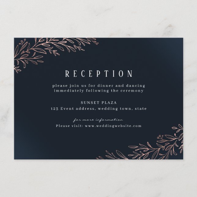 Carte D'accompagnement Réception de mariage botanique en or rose doré de  (Devant)