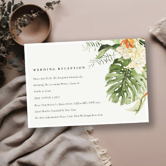 Carte D'accompagnement Réception de mariage botanique tropicale orange ve