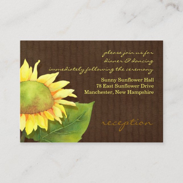Carte D'accompagnement Réception de mariage Brown de tournesol (Devant)