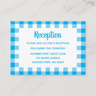 Carte D'accompagnement Réception de mariage champêtre avec carreaux bleus