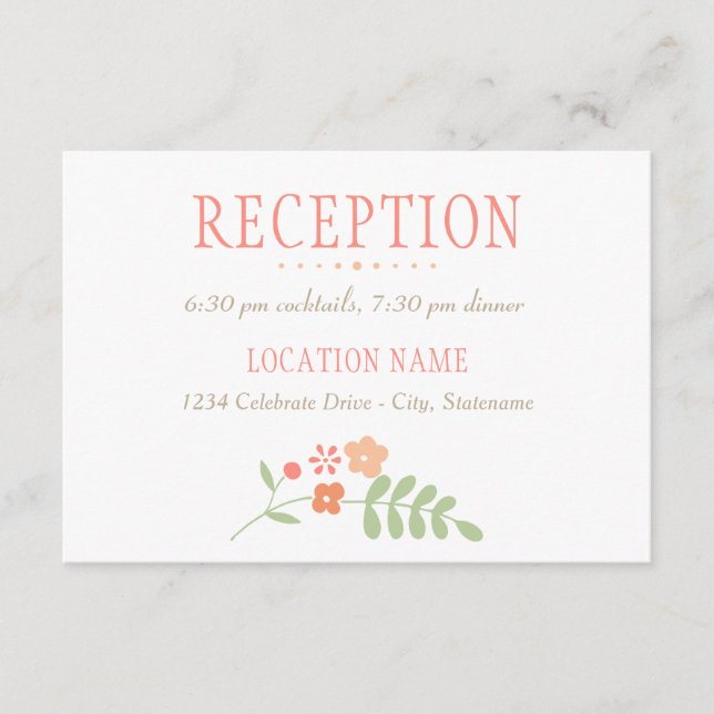 Carte D'accompagnement Réception de mariage charmant corail rose vert (Devant)