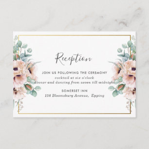 Carte D'accompagnement Réception De Mariage Chic Blush Dusty Rose Floral