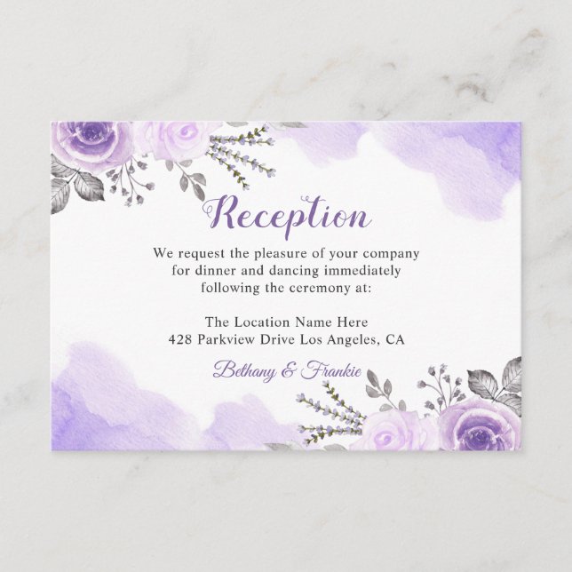 Carte D'accompagnement Réception de mariage chic florale pastel violet te (Devant)