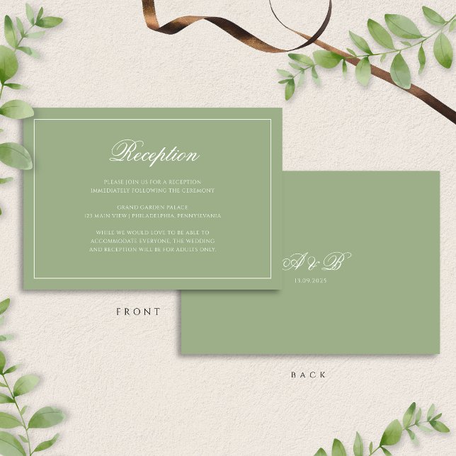 Carte D'accompagnement Réception de mariage chic vert sauge monogramme sc (Créateur téléchargé)
