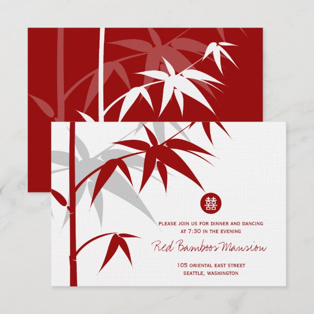 Carte D'accompagnement Réception de mariage chinois sous l'arbre de bambo (Devant / Derrière)