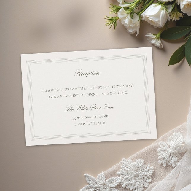 Carte D'accompagnement Réception de mariage classique formelle triple cad (formal wedding reception card modern classic triple frame faux embossed black tie ecru traditional)