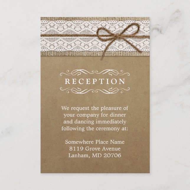 Carte D'accompagnement Réception de Mariage Corde à Nœud Rustique Toile d (Devant)