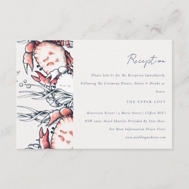 Carte D'accompagnement Réception de mariage côtière de crabe sous-marin d (Devant)