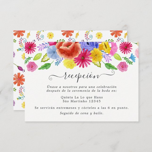 Carte D'accompagnement Réception de mariage de fête espagnole florale à l (Devant / Derrière)