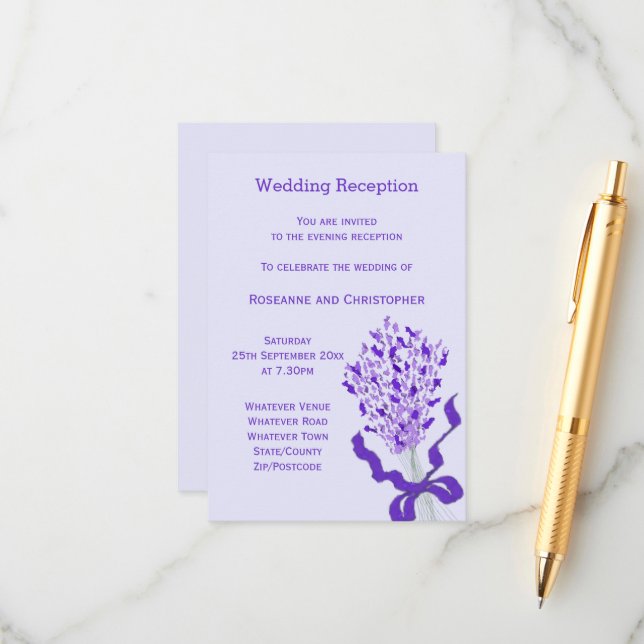 Carte D'accompagnement Réception de mariage de lavande blanche (Devant/Arrière en situation)