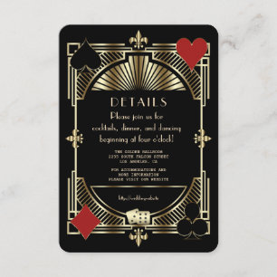 Carte D'accompagnement Réception de mariage de luxe Gold Gatsby