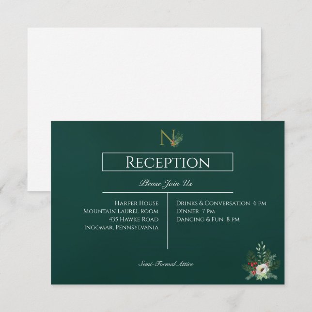 Carte D'accompagnement Réception de mariage de Noël Monogramme (Devant / Derrière)