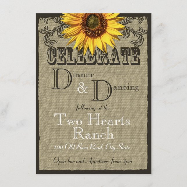 Carte D'accompagnement Réception de mariage de tournesol occidental (Devant)