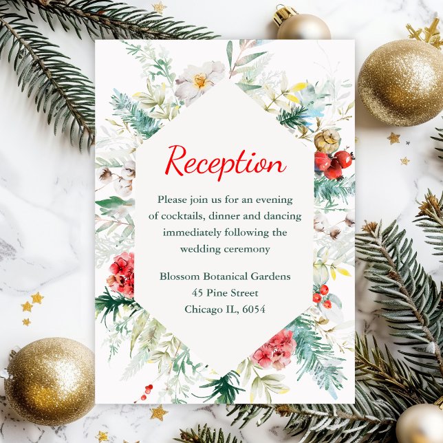 Carte D'accompagnement Réception de mariage d'hiver à la verdure florale  (Créateur téléchargé)
