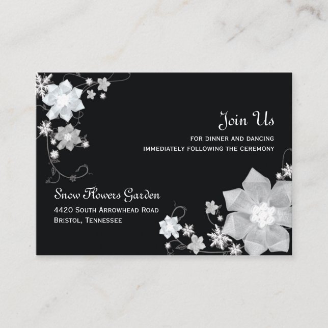 Carte D'accompagnement Réception de mariage d'hiver noir et blanc (Devant)