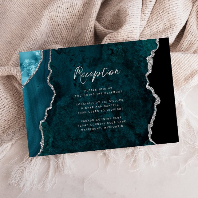 Carte D'accompagnement Réception de mariage écriture Agate Bleu sarcelle  (Créateur téléchargé)