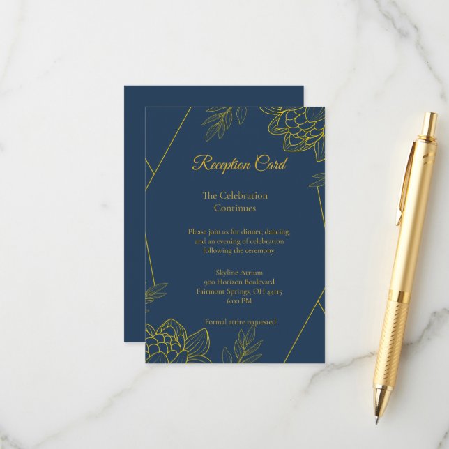 Carte D'accompagnement Réception de mariage Élégance Dorée (Devant/Arrière en situation)
