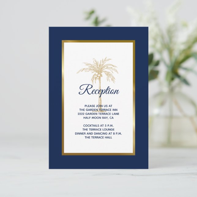 Carte D'accompagnement Réception de mariage élégant avec palmier doré sur (Debout devant)