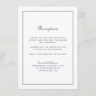 Carte D'accompagnement Réception de Mariage Élégant Script Bleu Marine Cl