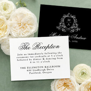 Carte D'accompagnement Réception de mariage élégante à motif floral noir