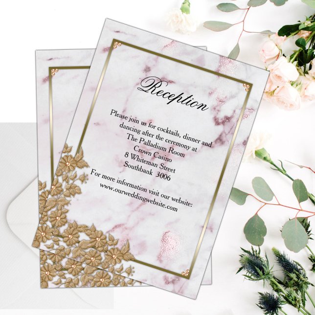Carte D'accompagnement Réception de mariage élégante avec perles dorées e (Créateur téléchargé)