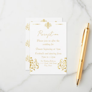 Carte D'accompagnement Réception de mariage élégante en or et blanc damas