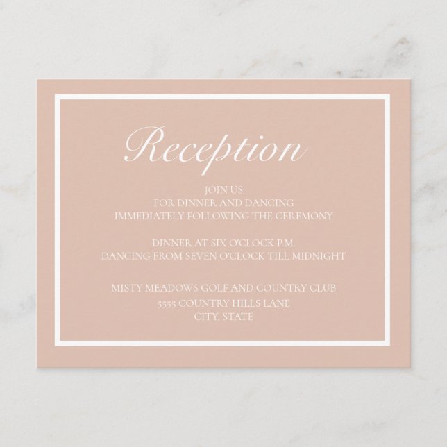 Carte D'accompagnement Réception de mariage élégante moderne rose et blan (Devant)
