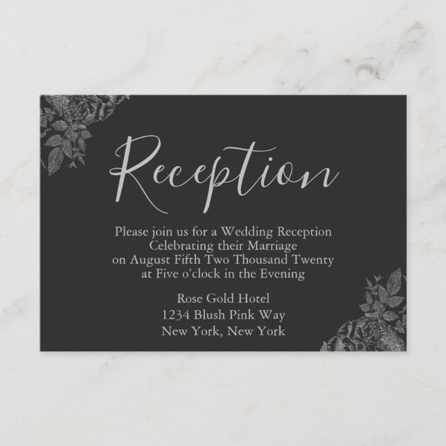 Carte D'accompagnement Réception de mariage en argent et noir (Devant)