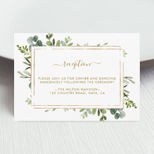 Carte D'accompagnement Réception de mariage en or botanique verdure