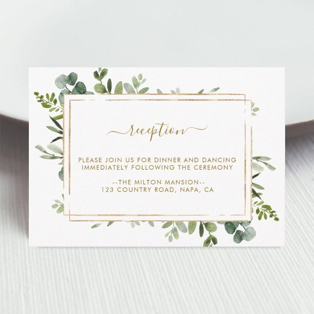 Carte D'accompagnement Réception de mariage en or botanique verdure (Créateur téléchargé)