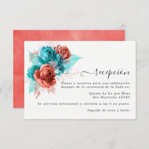 Carte D'accompagnement Réception de mariage espagnole Turquoise et Corail