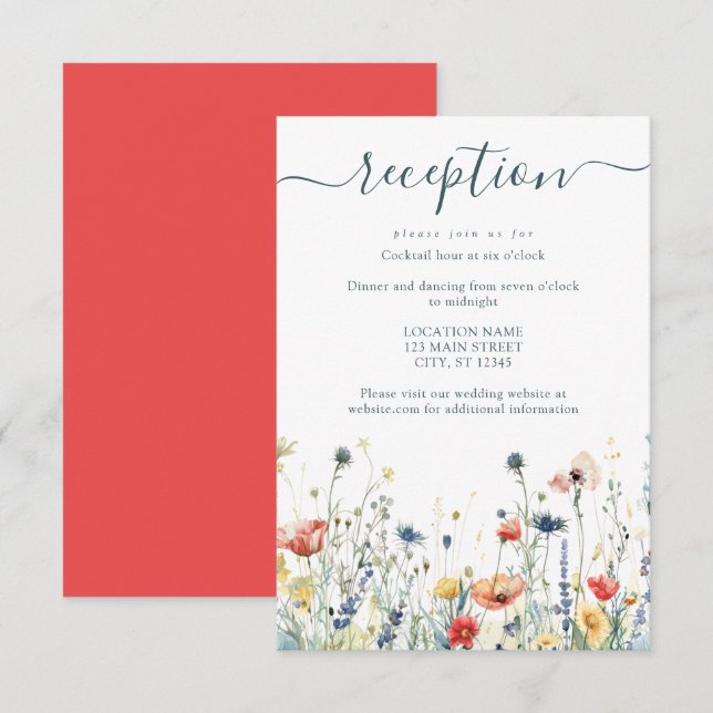 Carte D'accompagnement Réception De Mariage Fleur sauvage Animée (Devant / Derrière)