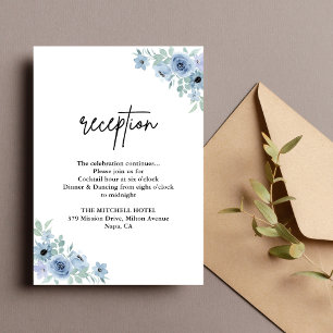 Carte D'accompagnement Réception de mariage fleuri bleu poussiéreux vinta
