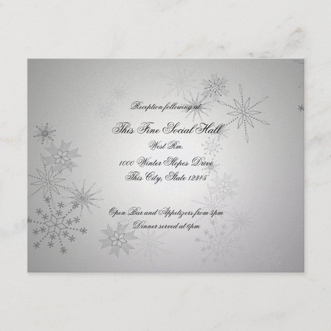 Carte D'accompagnement Réception de mariage Flocon de neige argenté (Devant)