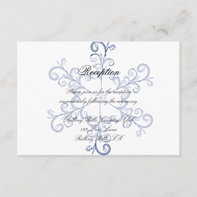 Carte D'accompagnement Réception de mariage Flocon de neige au cœur bleu (Devant)